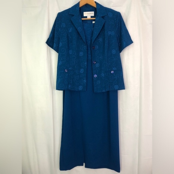 Sag Harbor Women’s Embroidered Two Piece Suit Blue Midi Dress  Size 10 - Picture 1 of 12